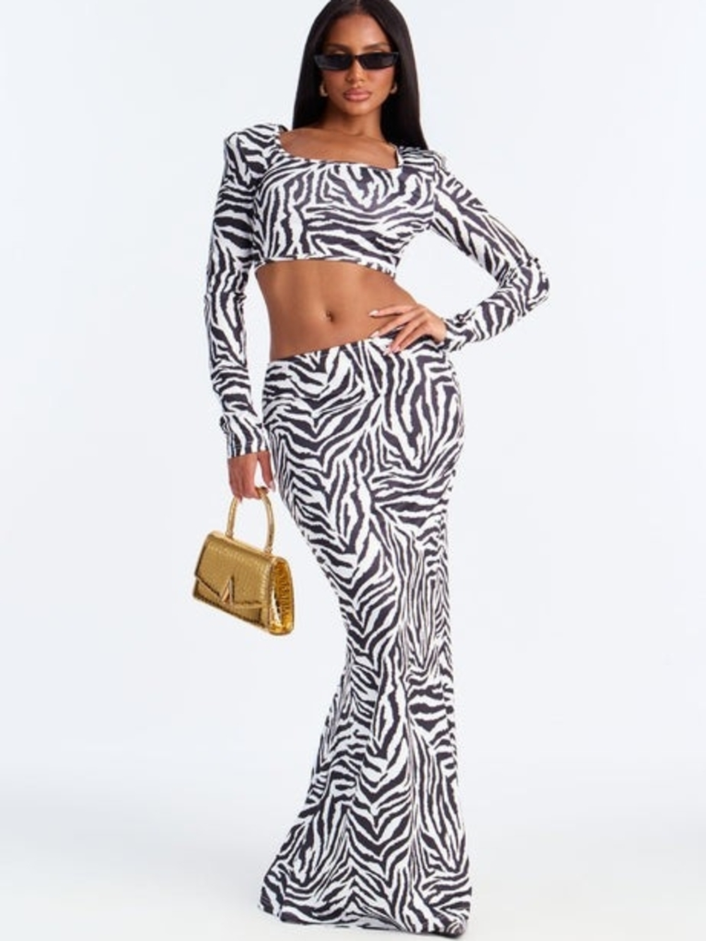 Fashion Nova Black & White Zebra Print Maxi Skirt